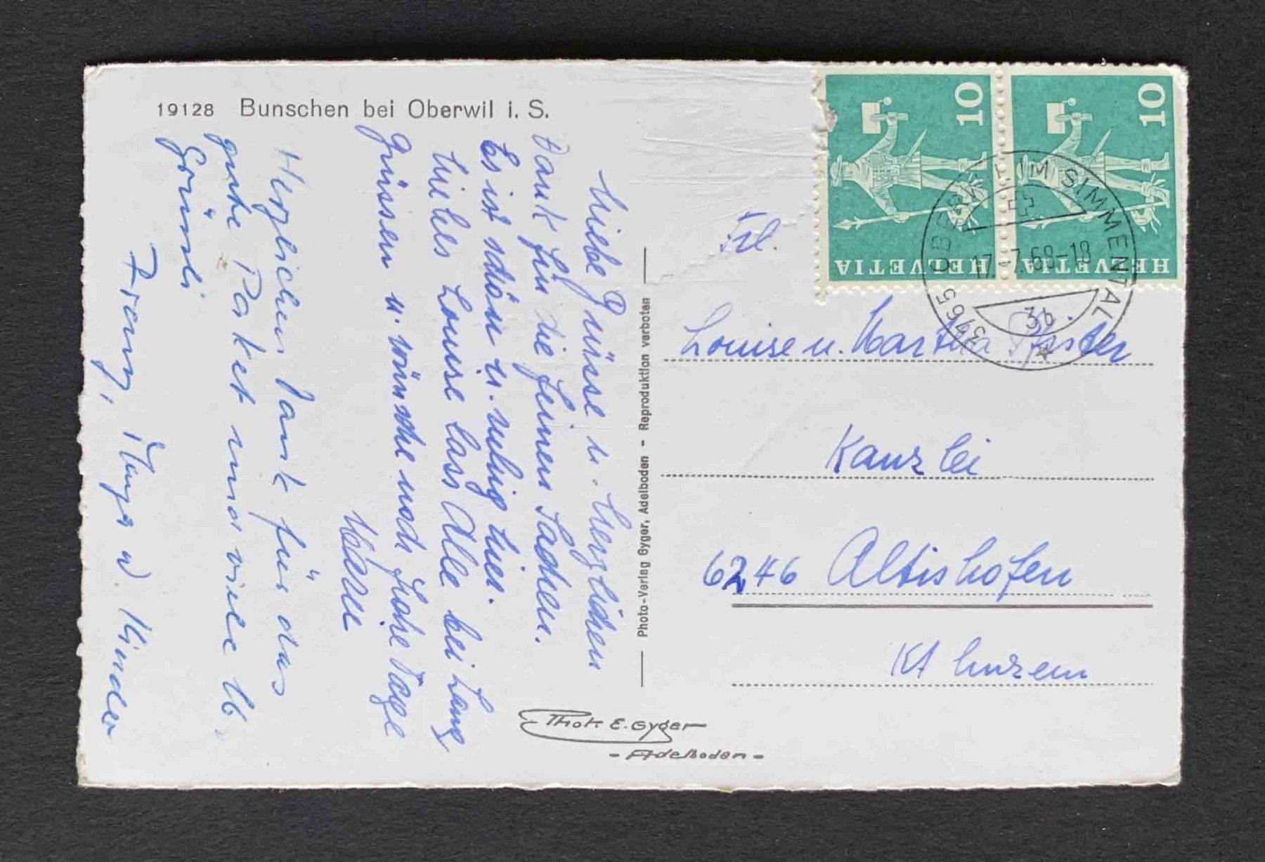 Cartoline postali: AK Bunschen bei Oberwil i S – Usato da Goldau venduto da artelier1 1