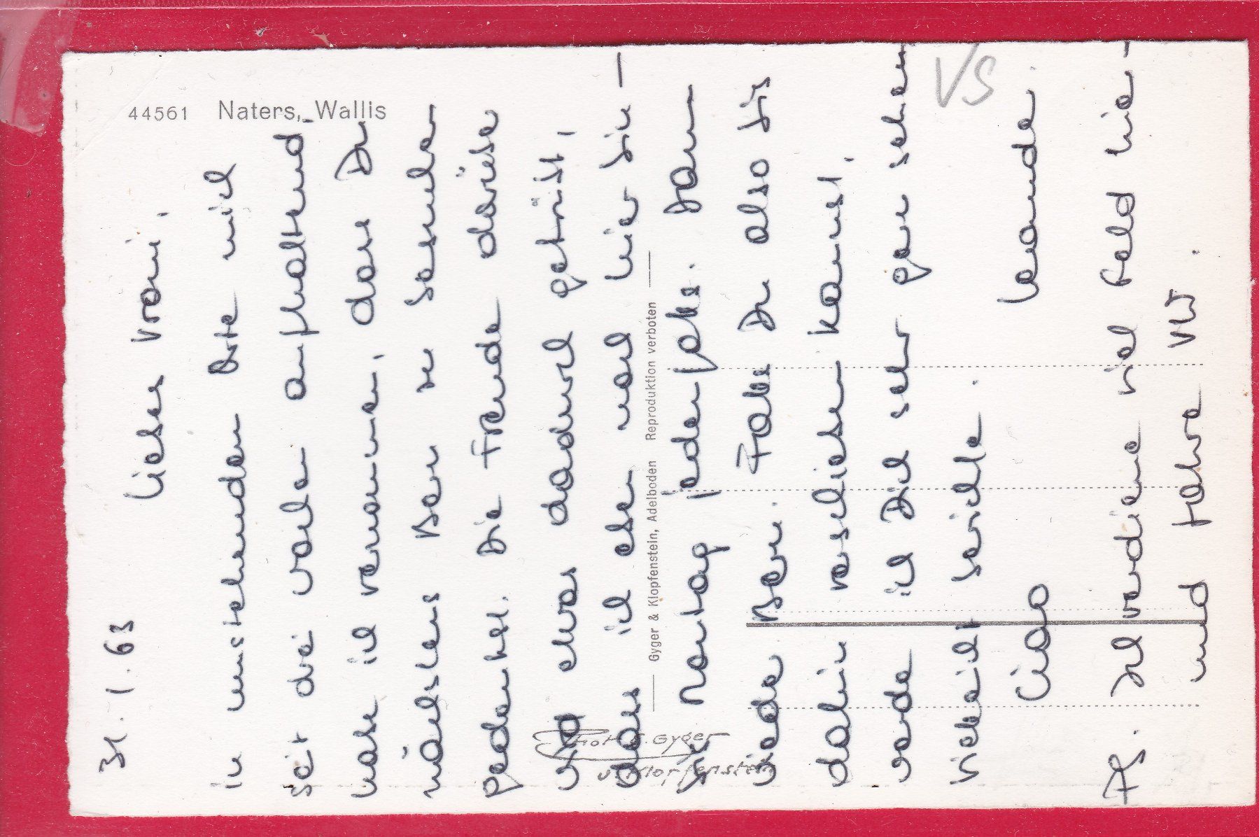 Cartoline postali: NATERS, WALLIS, 31.1.1963 – Usato da Oberrieden venduto da Gebirgsstelze 1