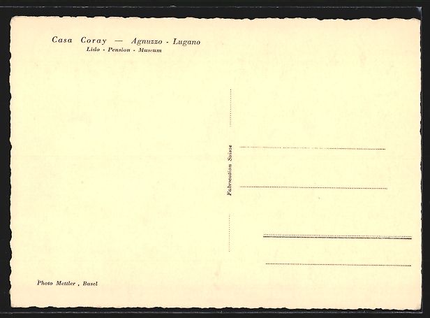 Cartoline postali: AK Agnuzzo /Lugano, Pension Casa Coray – Usato da Berlin venduto da bartko-reher 1