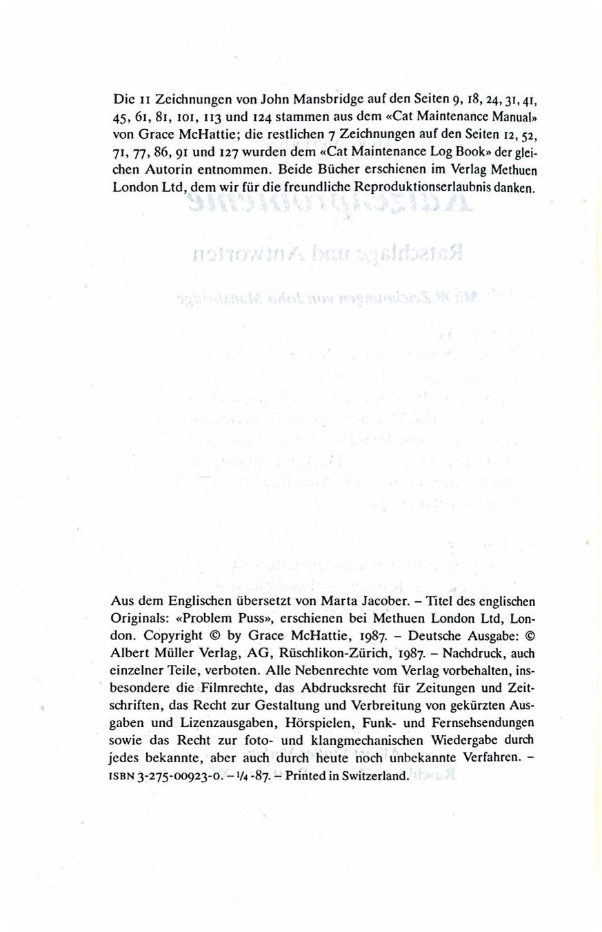 Libri: McHattie Grace - Katzenprobleme – Nuovo (secondo la descrizione) da Sarnen venduto da Livres 4