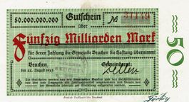 Beuchen 50 Mrd.Mark +Stempel 22.08.1923 VZ+-VZ++