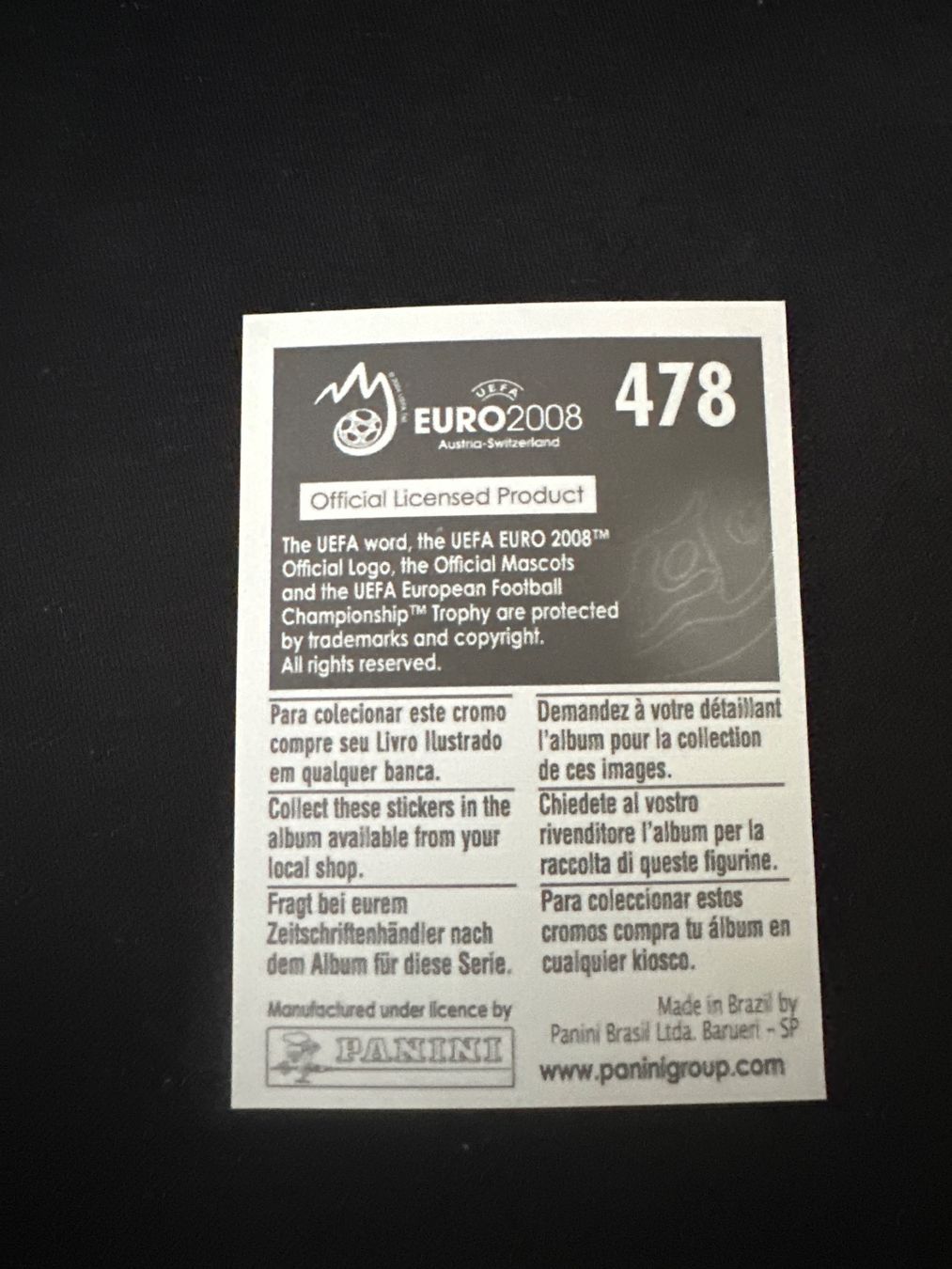 Panini Carte collezionabili: Panini UEFA EM 2008 Sticker - Nr. 478 – Usato da Sulz AG venduto da DealWerk 1
