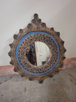 Ausgefallener Spiegel mit blauem Rand, Vintage Look