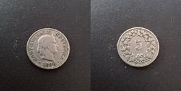 Schweiz 5 Rappen 1888 stark gebraucht - seltener Jahrgang!
