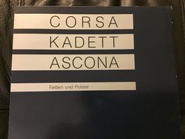 Opel Corsa Kadett Omega Faltprospekt Farben und Polster 1986