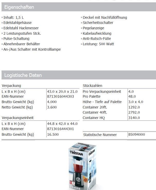Elettrodomestici da cucina: Standmixer 1,5L  Glaskanne – Nuovo e nell'imballaggio originale da Opfikon venduto da Trodat5430 1