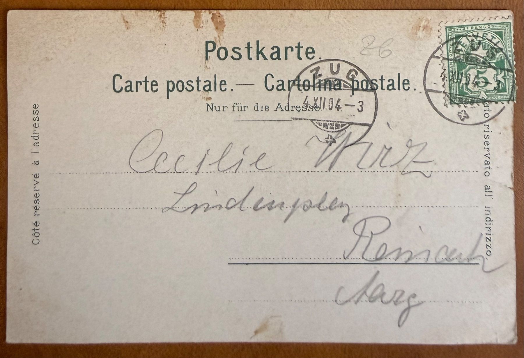 Cartoline postali: Zug - Kirche - 1904 – Usato da Lutry venduto da Ediego 1