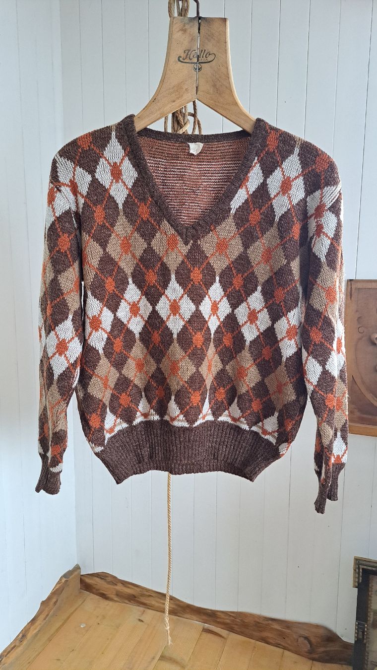 Maglioni & Felpe: Vintage 80s Strickpullover V-Neck Argyle M Pullover Raute – Usato da Mollis venduto da Fauchi99