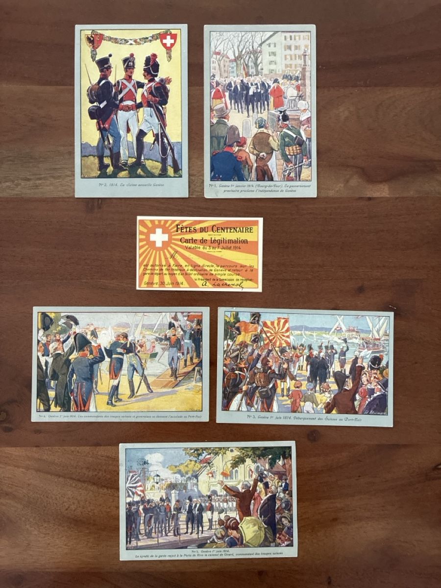 Cartoline postali: 10 Ansichtskarten Schweiz von Genf Contenaire 1914  – Usato da Oftringen venduto da Cla.vD.74