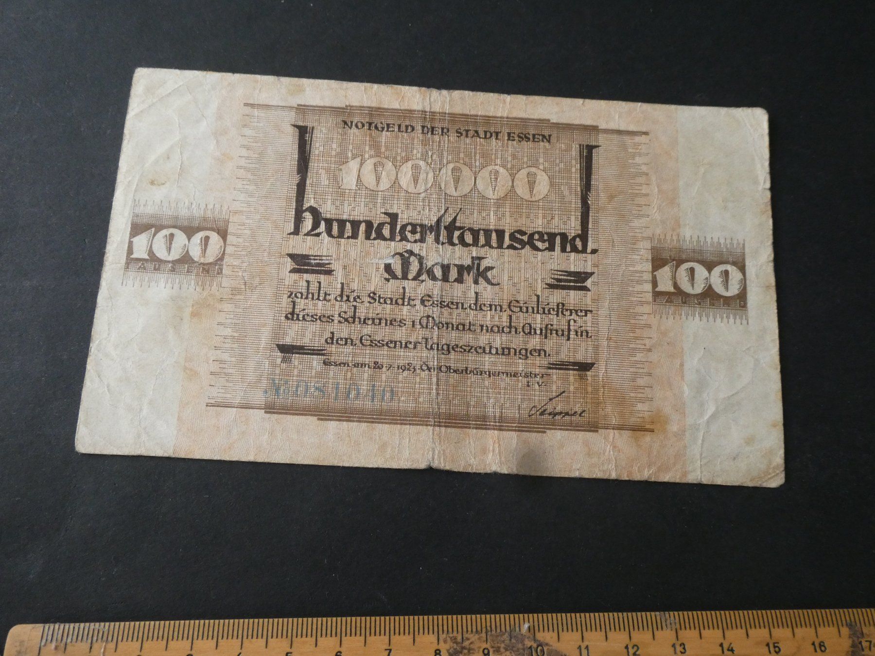 Banconote: Dt. Reich 1923, Essen, 100'000  Mark – Usato da Hinterforst venduto da Rohusri