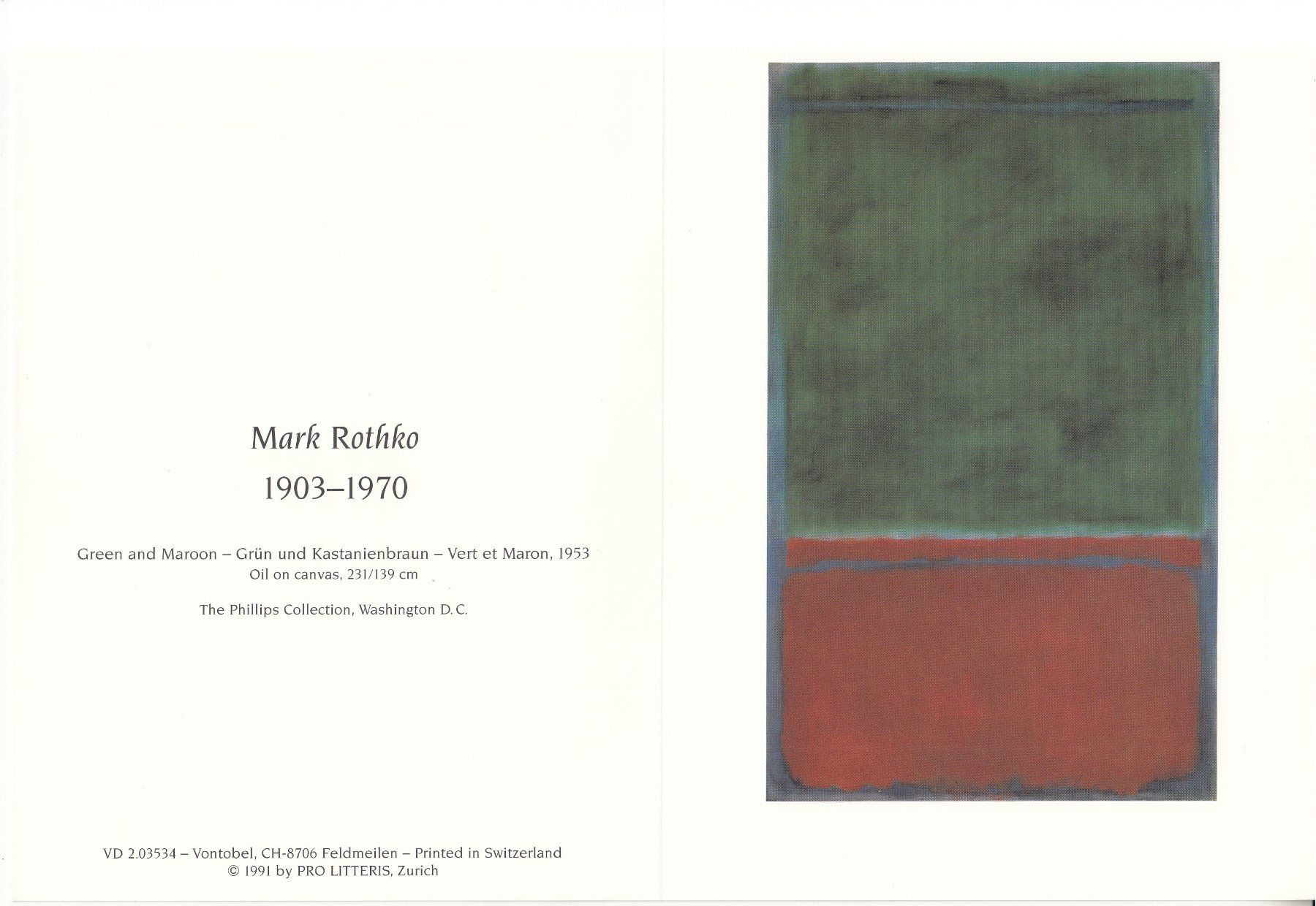 Cartoline postali: DK Mark Rothko, Green and Maroon, 1953 – Nuovo (secondo la descrizione) da Bürglen TG venduto da StampGraf