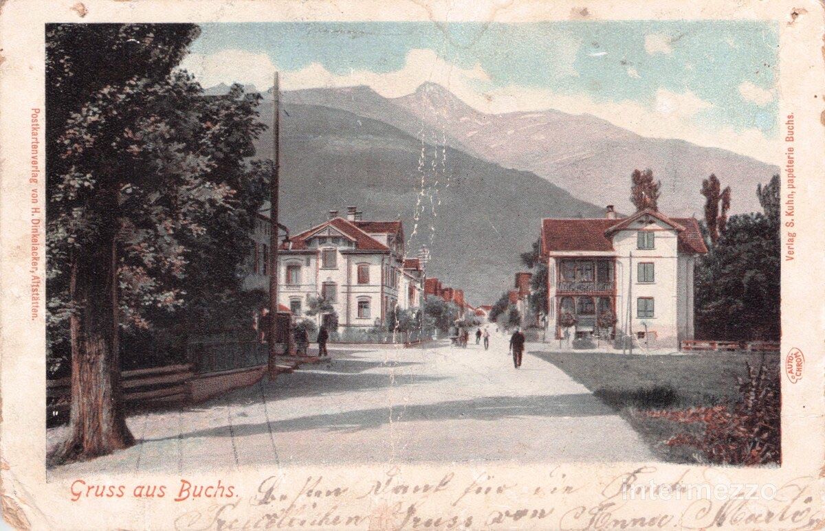 Cartoline postali: Buchs SG // 1901 Litho Strasse // Sommer – Usato da Basel venduto da intermezzo12