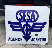 Antikes Emailschild “Agence Sesa, Suisse” – Original um 1930