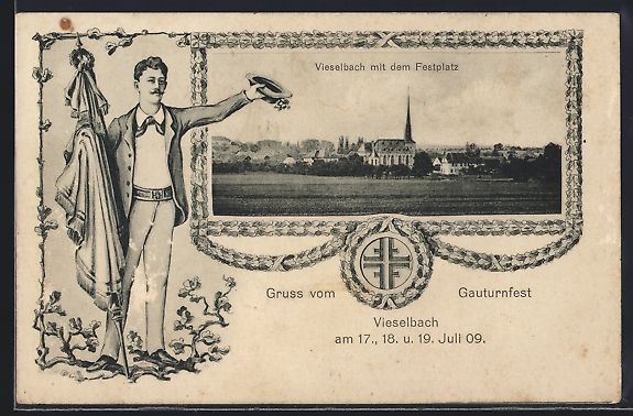 Cartoline postali: Vieselbach, Gauturnfest 1909, Turner mit – Usato da Berlin venduto da bartko-reher
