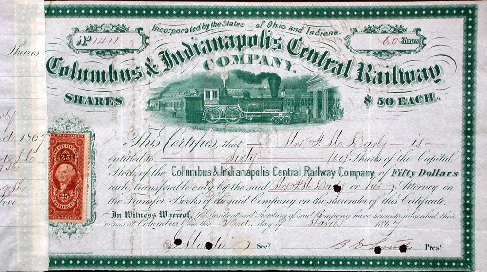 Columbus & Indianapolis Central Railway Company - 1865 (Gebraucht) in ...