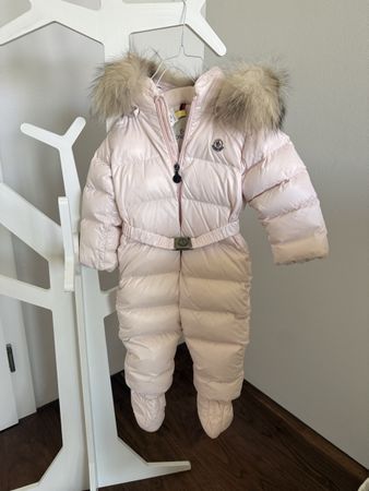 Beautiful Pink Moncler Snowsuit with Belt and Bootie Size 80