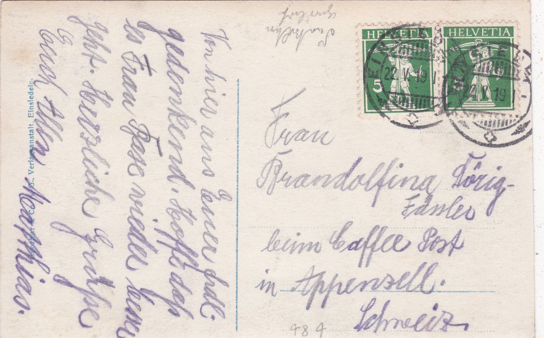 Cartoline postali: Einsiedeln Inneres d Kirche 1919 – Usato da Herisau venduto da Lisegrat2008 1