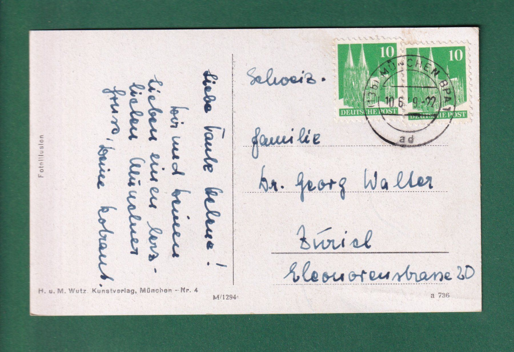 Cartoline postali: MÜNCHEN - Maximilianeum - 1949 – Usato da Pully venduto da nicecards-shop 1
