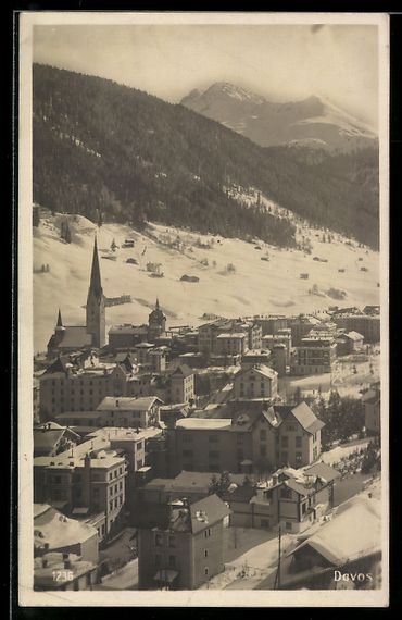 Cartoline postali: Davos, Teilansicht mit Kirche im Schnee – Usato da Berlin venduto da bartko-reher
