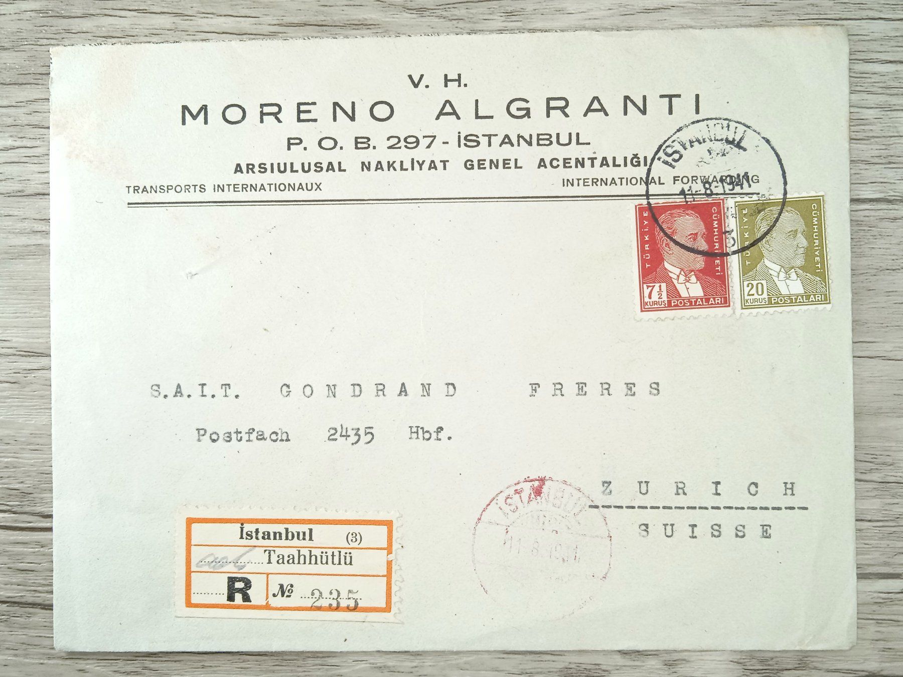 Tutti i francobolli: TR97 Enveloppe + Timbre Turquie 1941 – Usato da Cousset venduto da Patrick_Collections