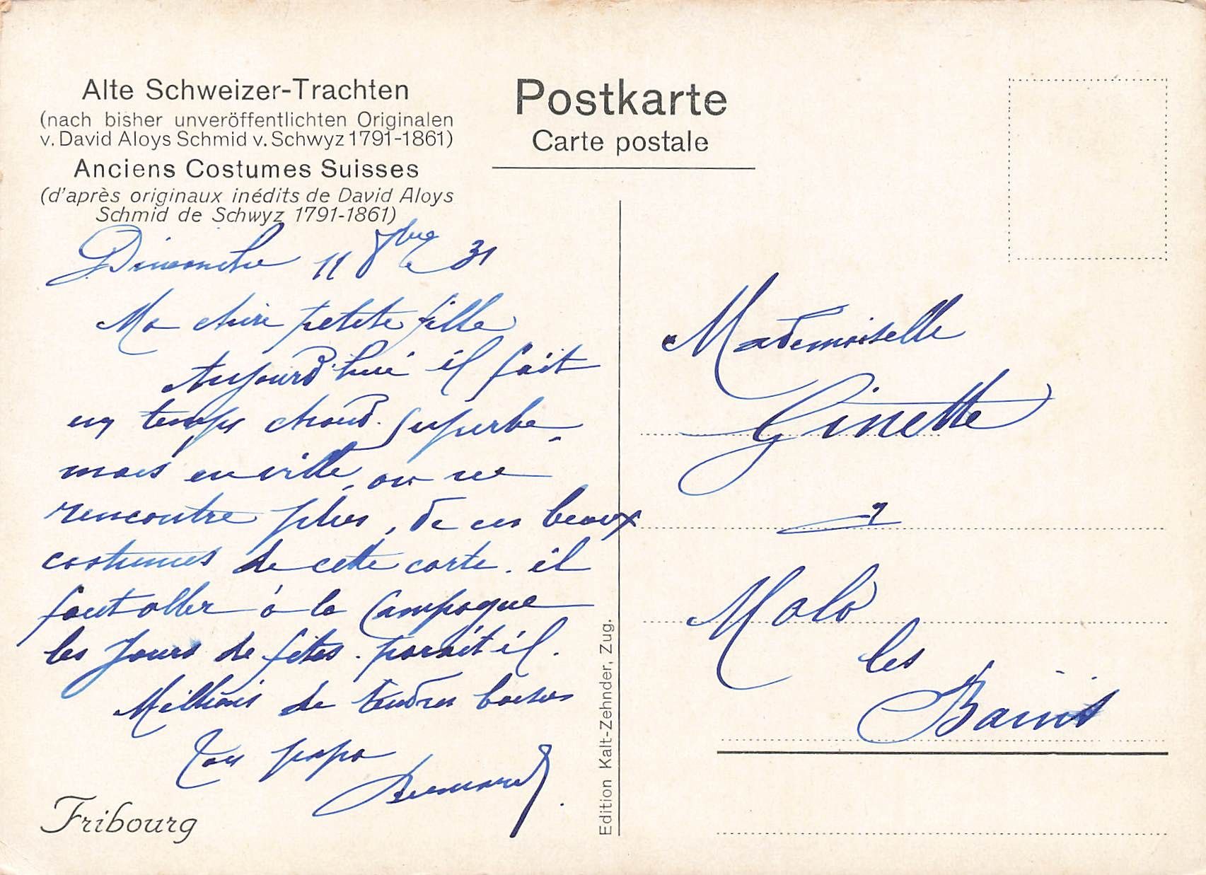 Cartoline postali: Schweizer Bräuche Fribourg – Usato da Biasca venduto da Blenio71 1