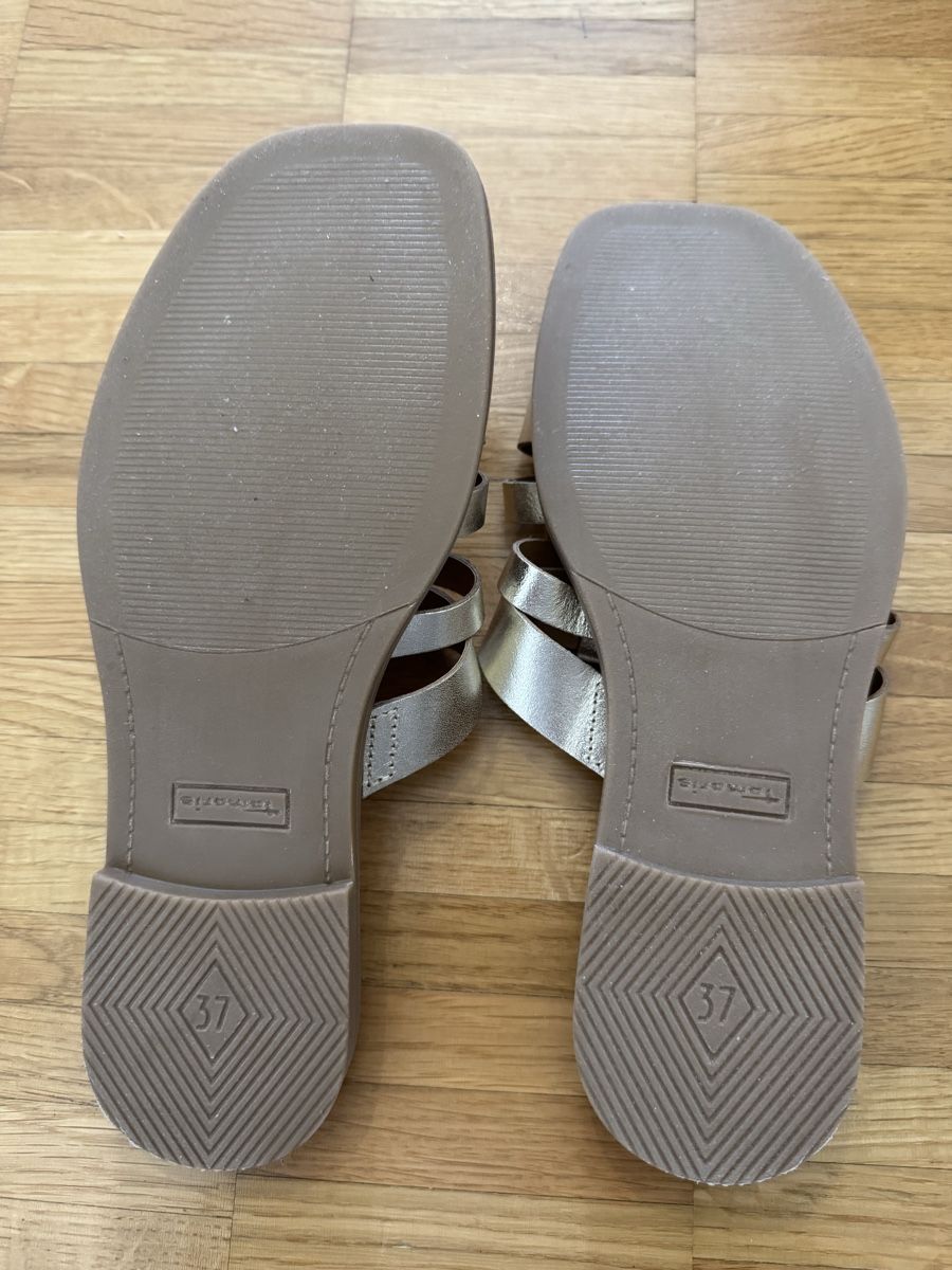 Tamaris Damenschuhe: Tamaris Pantolette flach gold, echt Leder – Neu (gemäss Beschreibung) aus Uznach von Martina191185 3