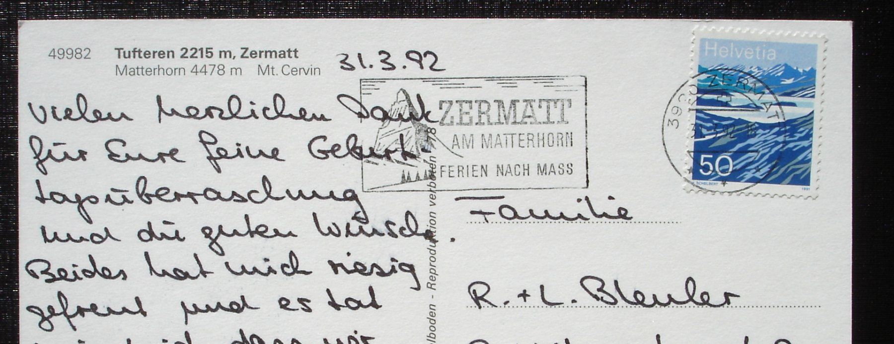 Ansichtskarten: ZERMATT Ski-Läufer Tufteren - Matterhorn – Gebraucht aus Jona von philajona 1