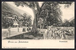 Interlaken, Promenade mit Gebäude und S