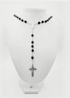 Rosenkranz Rosary Halskette Perlen Schwarz mit Jesus Kreuz