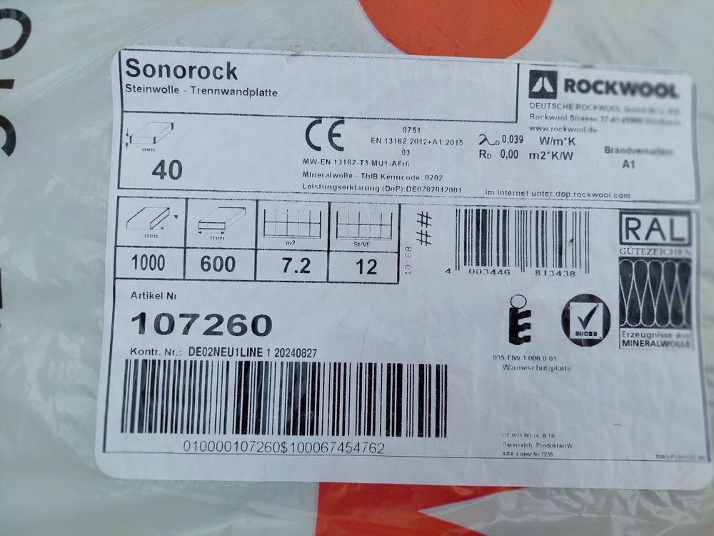 Materiale di riempimento: Rockwool Sonorock Dämmung Steinwolle, 40mm – Nuovo e nell'imballaggio originale da Dürrenäsch venduto da mogbo18 1
