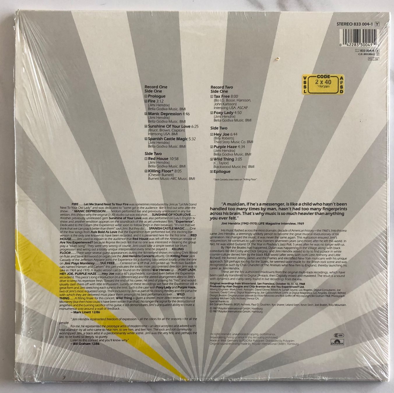 Dischi in vinile: THE JIMI HENDRIX EXPERIENCE - LIVE AT WINTERLAND – Usato da Poliez-Pittet venduto da Newtown-Records 1