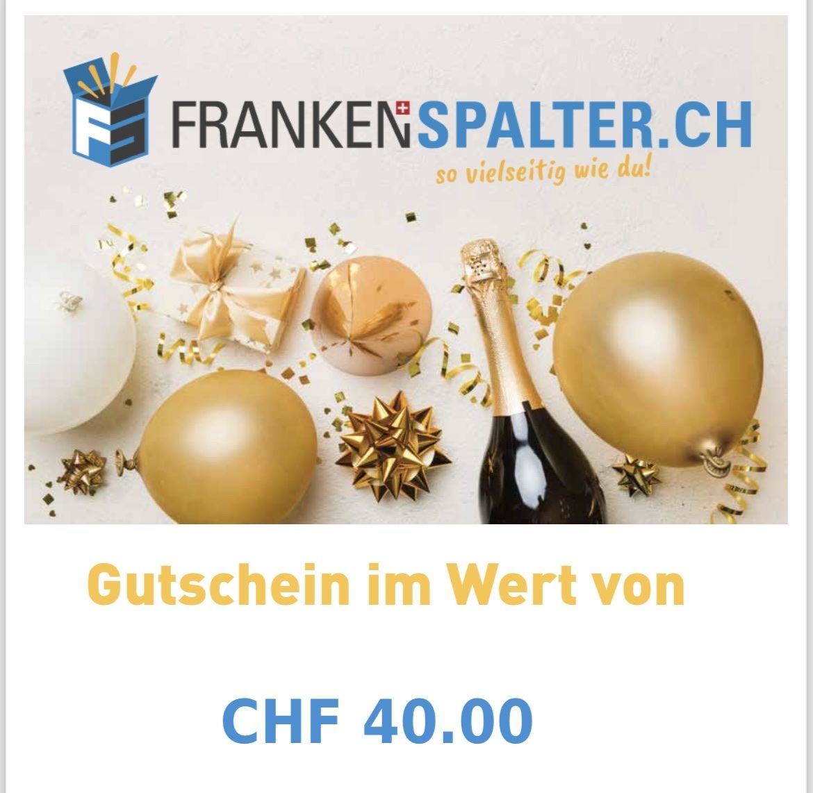 Frankenspalter Buoni: 40.- CHF Gutschein von Frankenspalter.ch – Nuovo e nell'imballaggio originale da Bern venduto da Chuchigreni