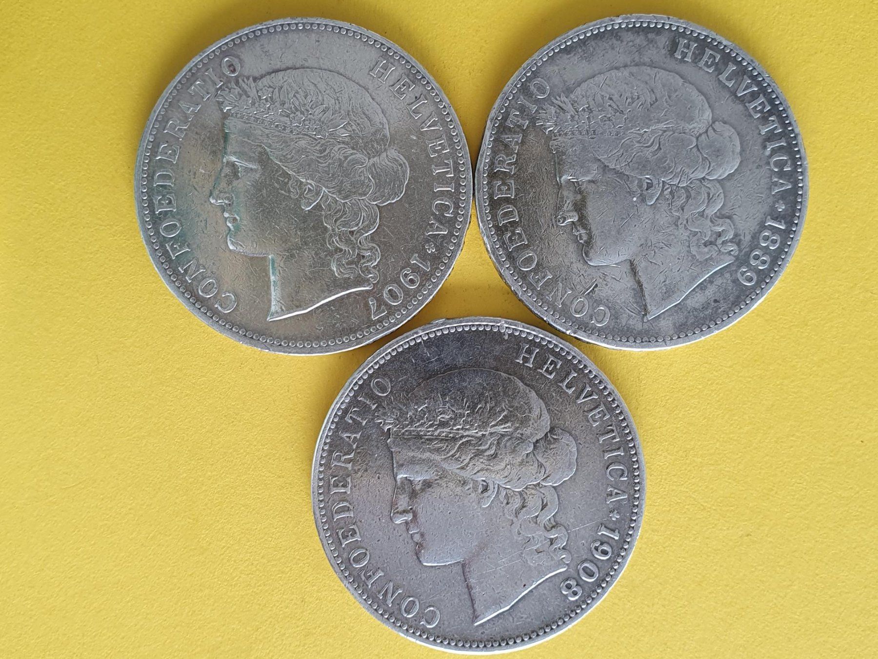 Tutti le monete: 3 x 5 Franken :1889** , 1907** , 1908 ** – Usato da luzern venduto da Jrouge