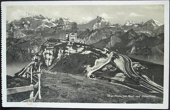 Cartoline postali: RIGI KULM mit Tödi und Scheerhorn - Bahn – Usato da Jona venduto da philajona