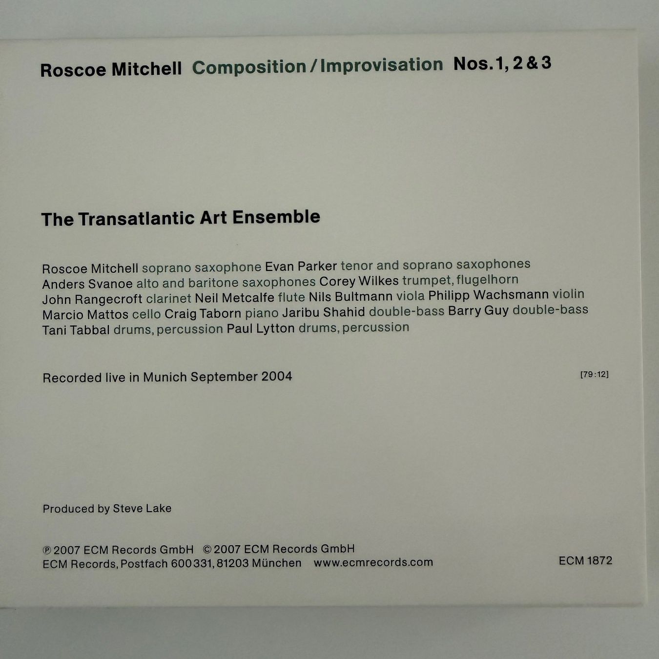 CD: Roscoe Mitchell – Composition/Improvisation (CD ECM) – Usato da Zug venduto da Mirare9 2