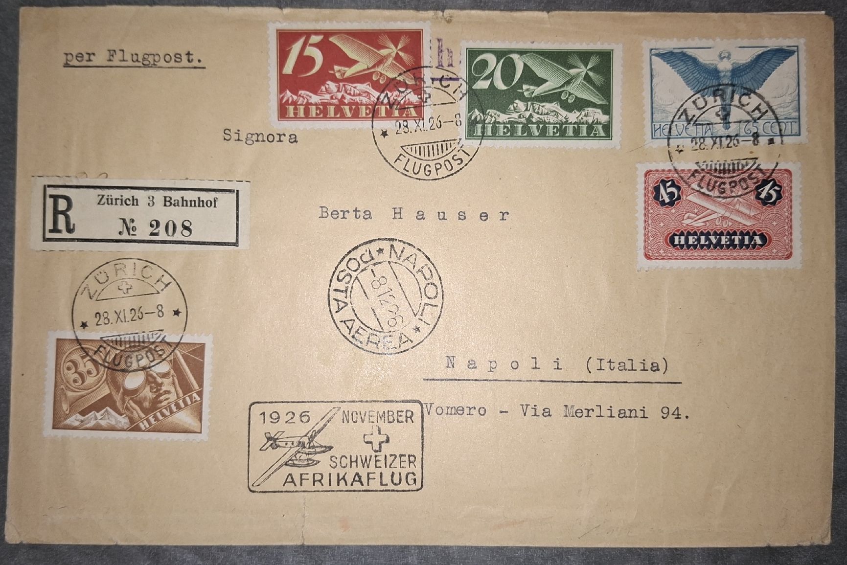 Tutti i francobolli: Flugpost Schweizer Afrikaflug 1926  – Usato da Balgach venduto da SIMEON27