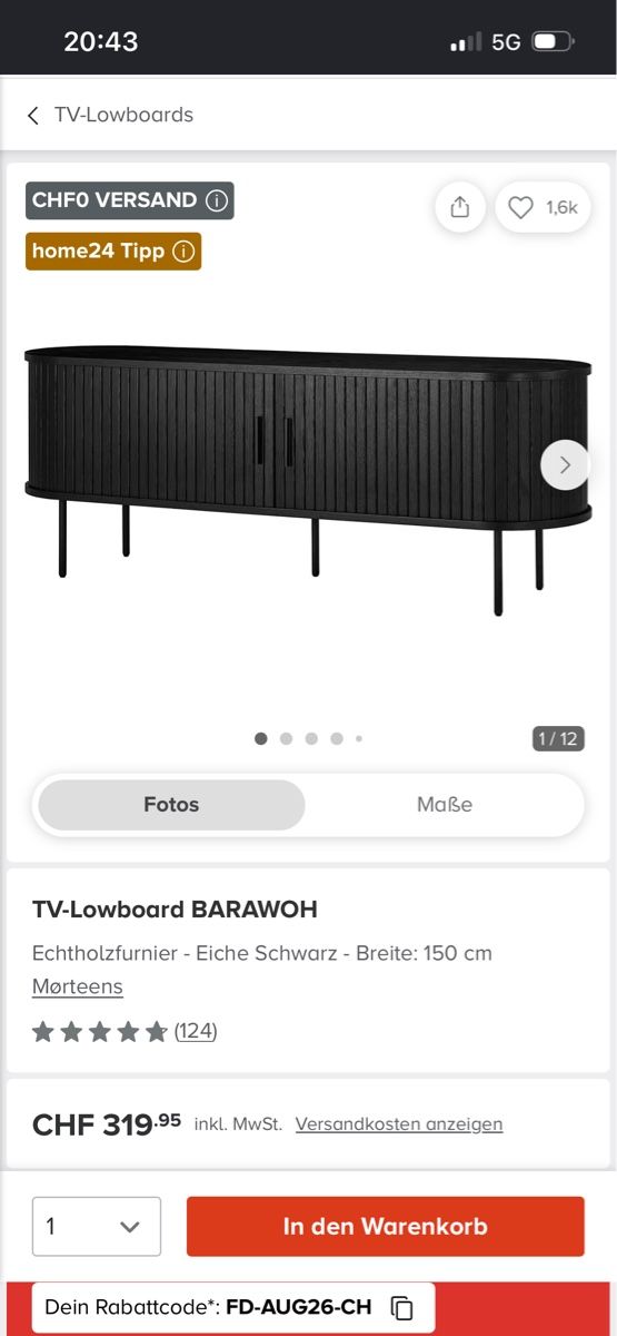 Mobili TV: TV Lowboard Schwarz 150cm – Nuovo (secondo la descrizione) da Grenchen venduto da SYS_11 3