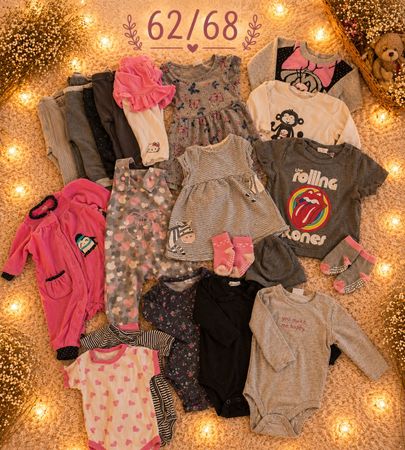 Grosses Mädchen Kleiderpaket, Grösse 62/68, pink/grau