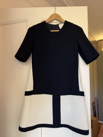 Chicca Lualdi Navy Blue and White Mod 60s Style Dress XS