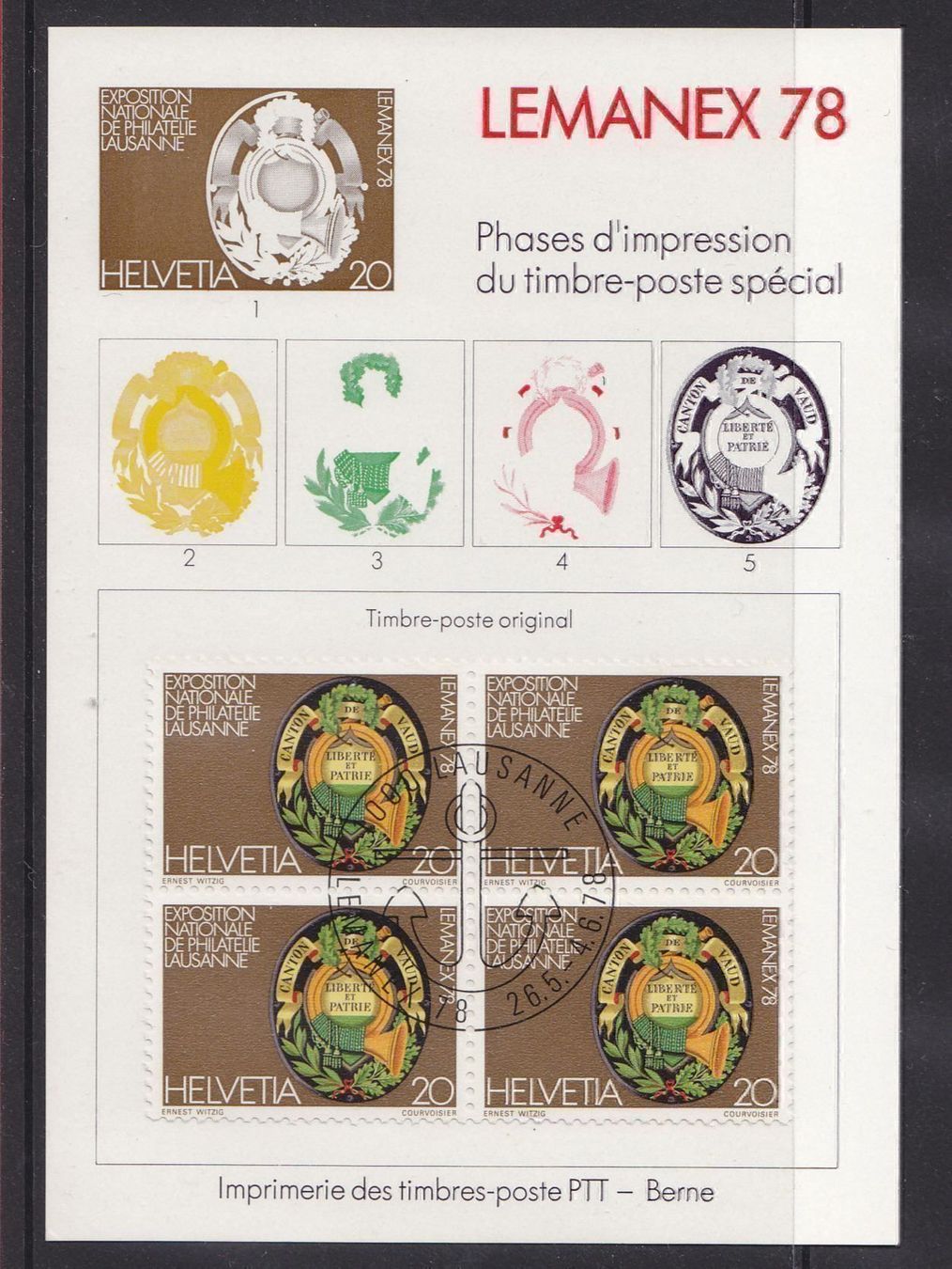 Tutti i francobolli: 1978 LEMANEX Folder der PTT  Druckfasen mit Viererblock – Nuovo (secondo la descrizione) da Adliswil venduto da Aenti