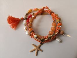 🤩ZARA 4-STRANG-ARMBAND ORANGE & STEINEN UND AMULETTEN, NEU