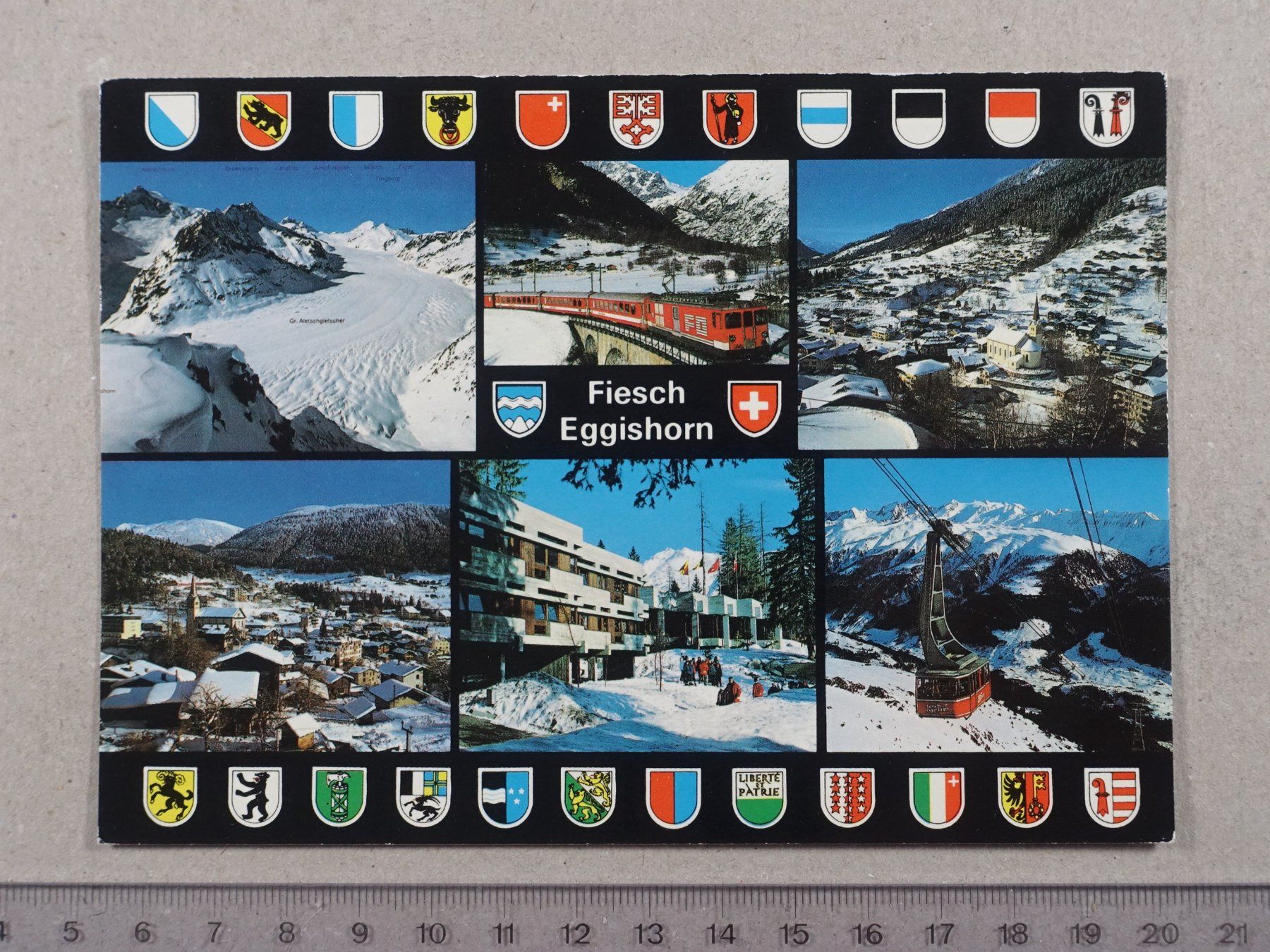 Ansichtskarten: Fiesch, Eggishorn, Kantonswappen, Bahn – Gebraucht aus Lenzburg von fh1