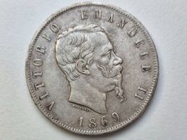 🇮🇹 Italy 5 Lire 1869 Silver 25g .900