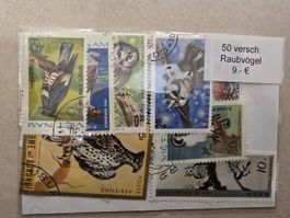 50 verschiedene Raubvögel Briefmarken, Top Zustand!