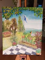Wunderschönes Ölgemälde "Sommergarten" – 39 cm x 47 cm