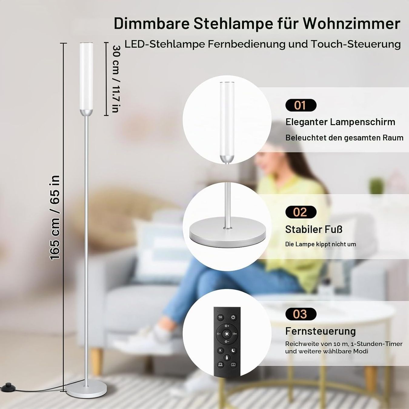 Stehlampe LED dimmbar Stehleuchte Standleuchte Wohnzimmer (Neuf avec ...