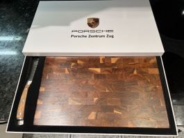 Porsche Schneidebrett Holz Stirnholz mit Messer neu