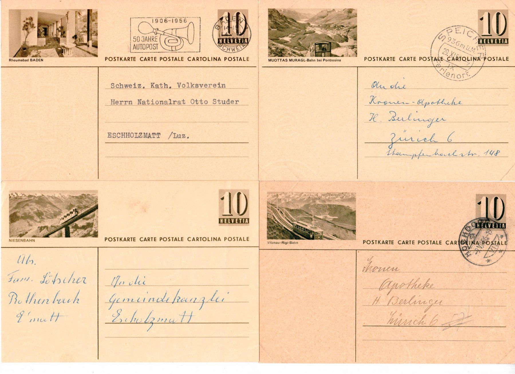 Alle Briefmarken: 10 Bildpostkarten Schweiz – Gebraucht aus Wolhusen von Curver9