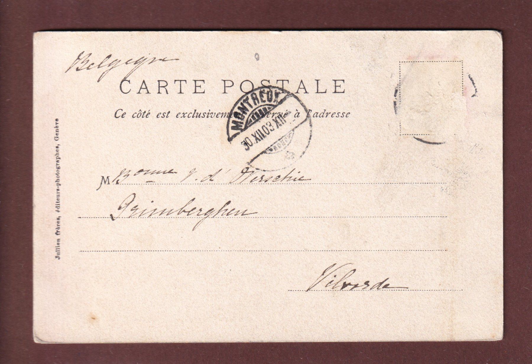 Cartoline postali: LAC DES CHAVONNES - 1903 – Usato da Pully venduto da nicecards 1