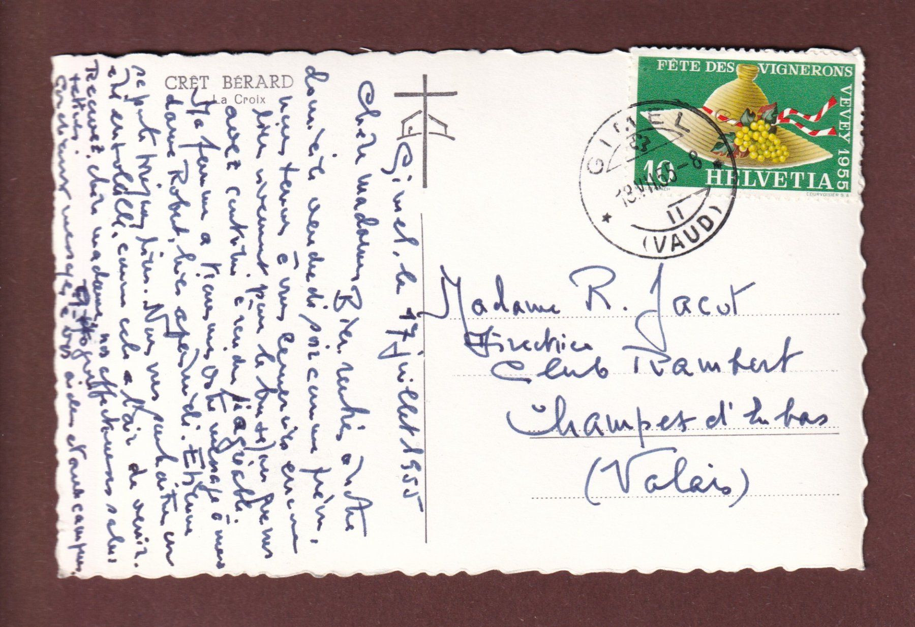 Ansichtskarten: CRET BERARD - La Croix - 1955 – Gebraucht aus Pully von nicecards-shop 1